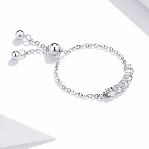 Silver Zircona Chain Ring Adjustable Ring Chain Link for Women SCR699 - Picture 2 of 7